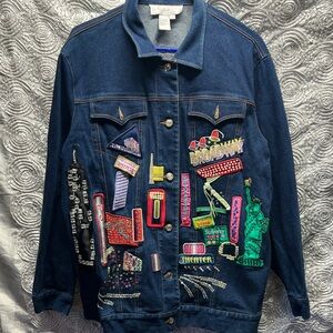 Embroidered Denim Jacket with Colorful Patches of New York By Diane’s Essentials